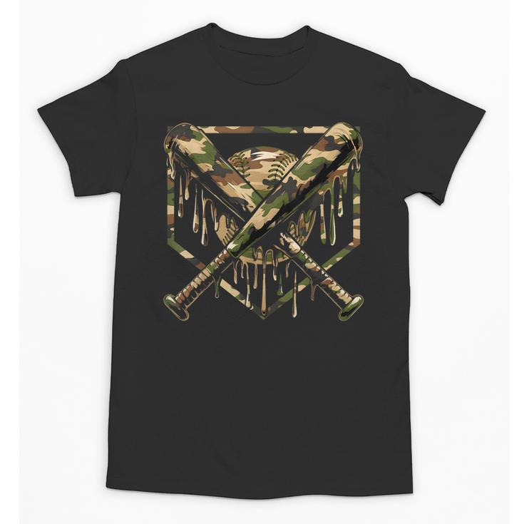 Baseball Drip Ice Cream Camo Home Plate Bats Sports Game Day Unisex T-Shirt