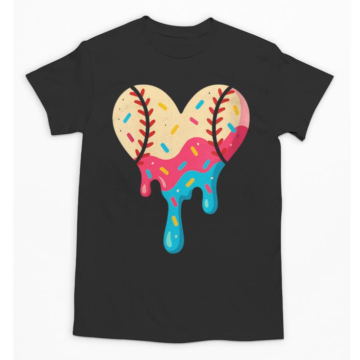 Baseball Drip Melting Ice Cream Baseball Heart Boys Girls Unisex T-Shirt