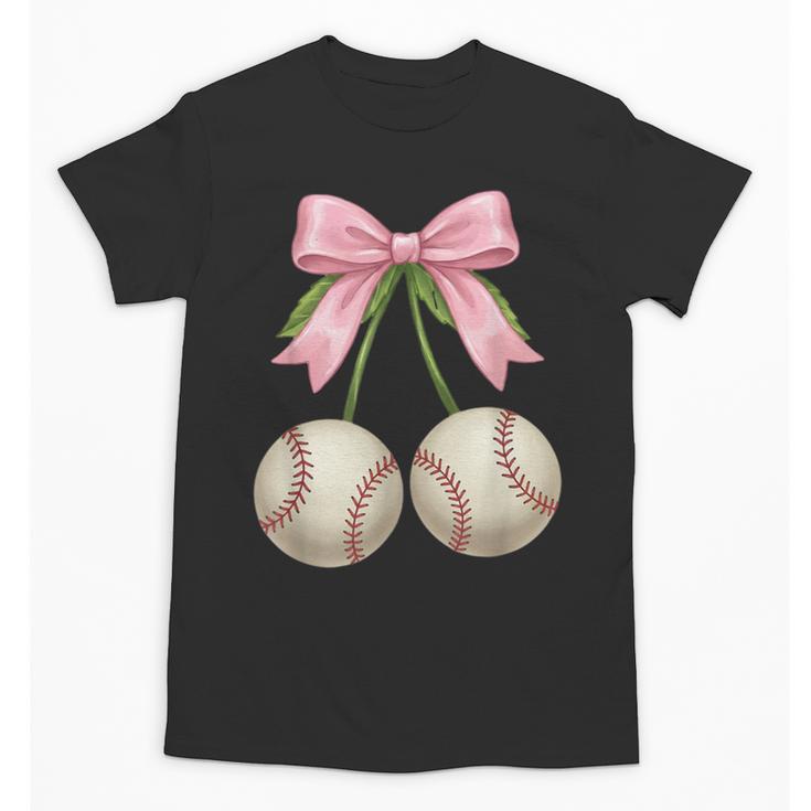 Baseball Girls Women Coquette Pink Bow Baseball Unisex T-Shirt