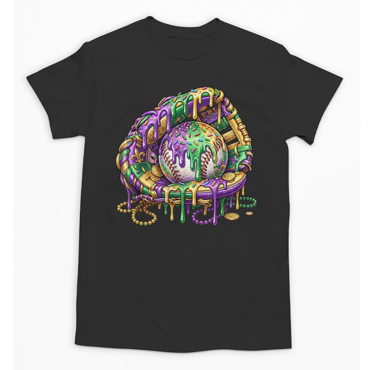 Baseball Glove Ice Cream Mardi Gras Dripping Boys Youth Kids Unisex T-Shirt