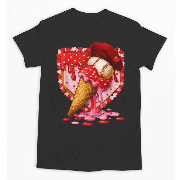 Baseball Heart Valentine Baseball Ice Cream Drip Boys Girls Unisex T-Shirt