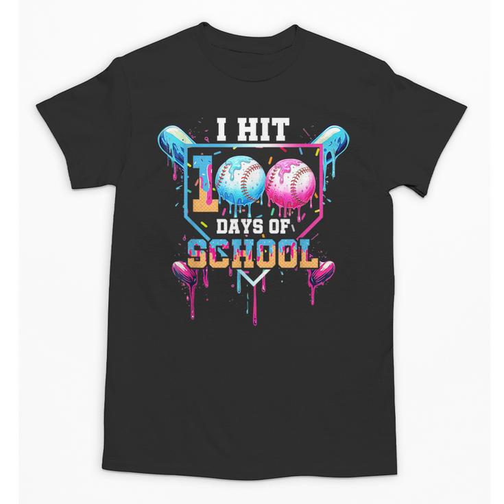 Baseball Ice Cream Drip I Hit 100 Days Of School Boys Kids Unisex T-Shirt