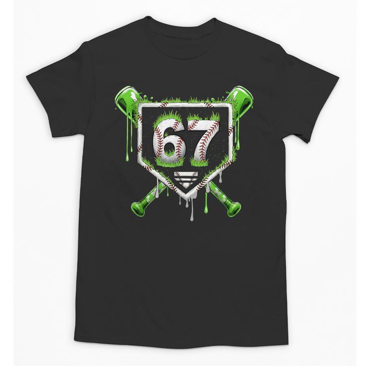 Baseball Ice Cream Drip Number 67 Player 67th Birthday Kids Unisex T-Shirt
