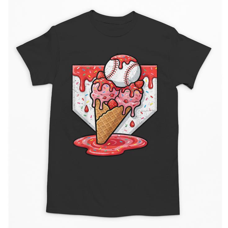Baseball Ice Cream Drip Baseball Strawberry For Youth Red Unisex T-Shirt