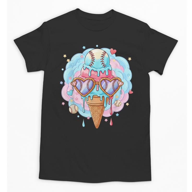 Baseball Ice Cream Heart Sunglasses Youth Boys Valentine Unisex T-Shirt