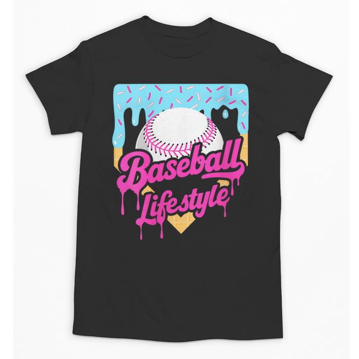 Baseball Life Lifestyle Home Plate Ice Cream Drip Men Boys Unisex T-Shirt