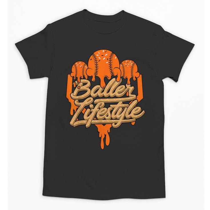 Baseball Lifestyle Home Plate Orange Ice Cream Drip Men Boys Unisex T-Shirt Baseball Lifestyle Home Plate Orange Ice Cream Drip Men Boys Unisex T-Shirt