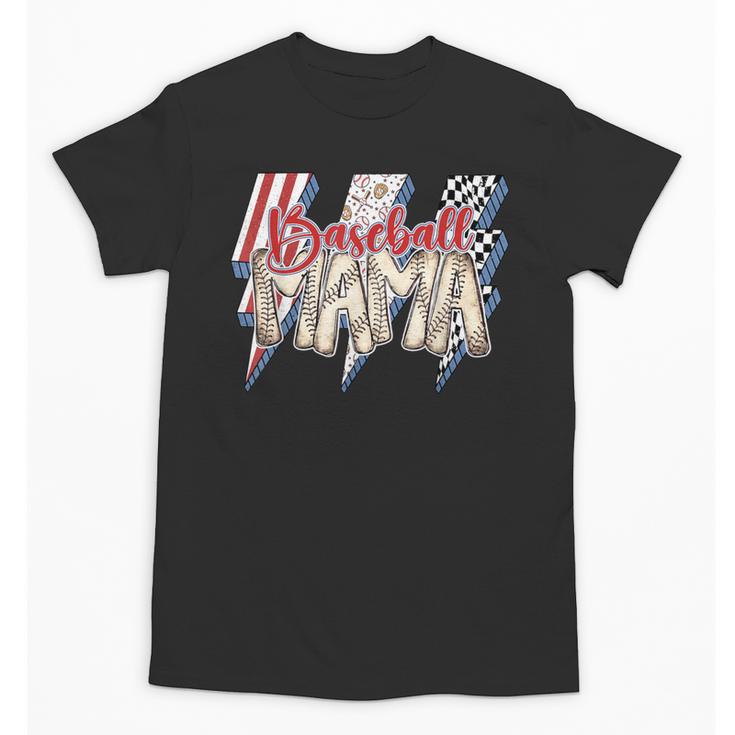 Baseball Mama Lightning Bolt Checkered Varsity Mother's Day Unisex T-Shirt