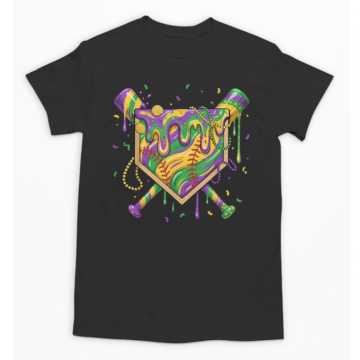 Baseball Mardi Gras Home Plate Ice Cream Drip Carnival Mask Unisex T-Shirt