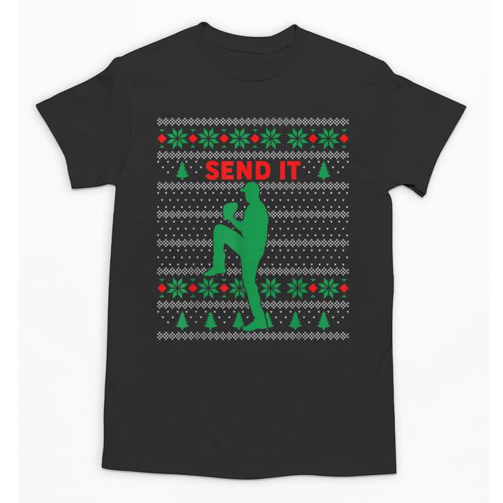 Baseball Player Christmas Pajama Send It Xmas PJs Boys Unisex T-Shirt