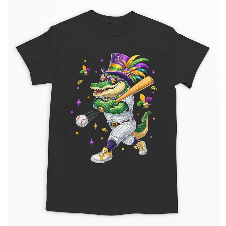 Baseball Player Mardi Gras Alligator Carnival Costume Beads Unisex T-Shirt