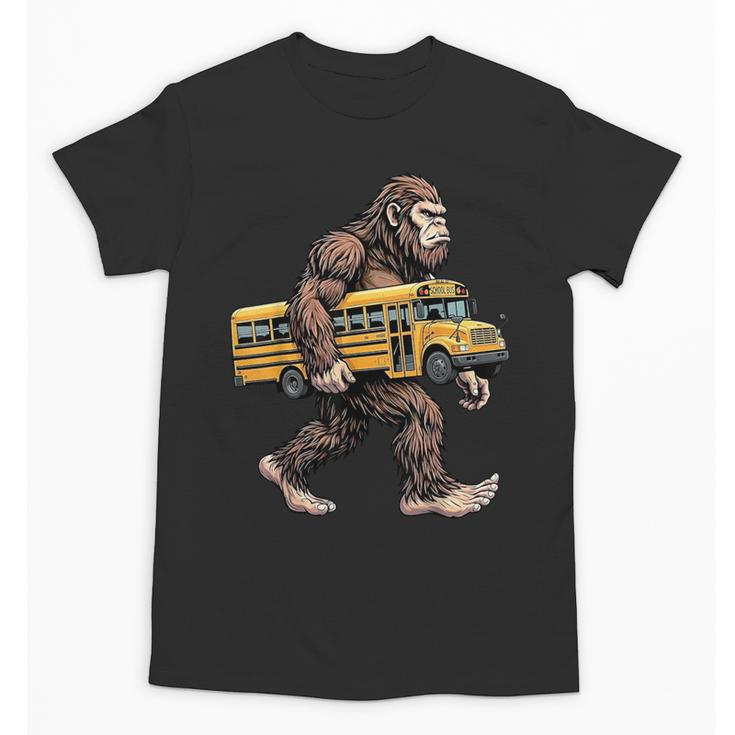 Bigfoot Carrying School Bus Sasquatch Back To School Unisex T-Shirt