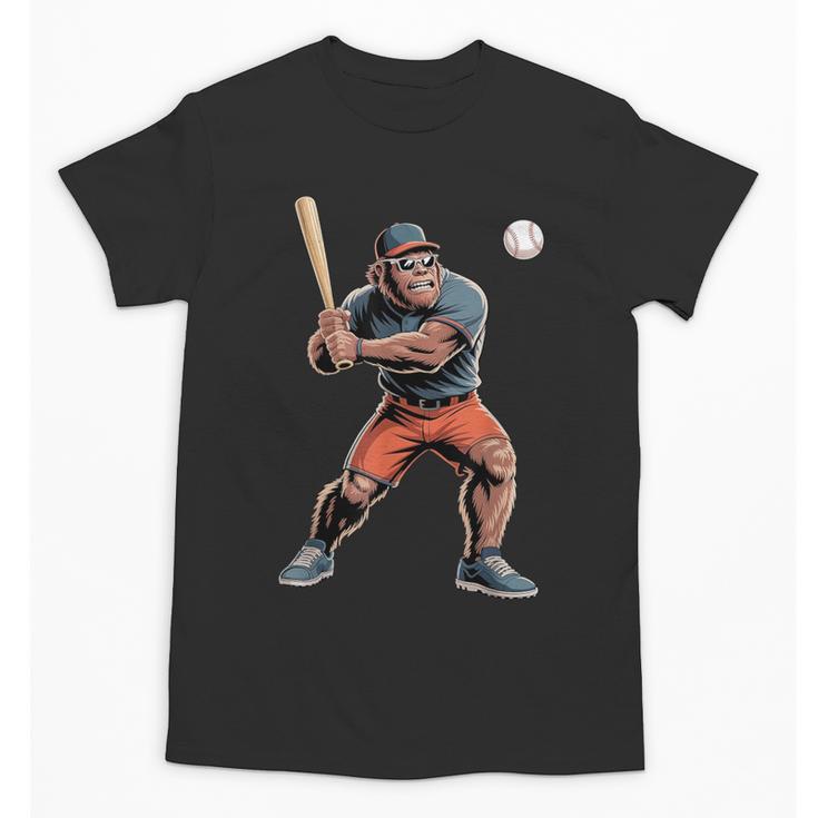 Bigfoot Playing Baseball Boys Kids Men Baseball Player Unisex T-Shirt