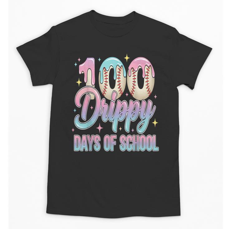 Boys Kids 100 Drippy Days Of School Baseball Drip Ice Cream Unisex T-Shirt
