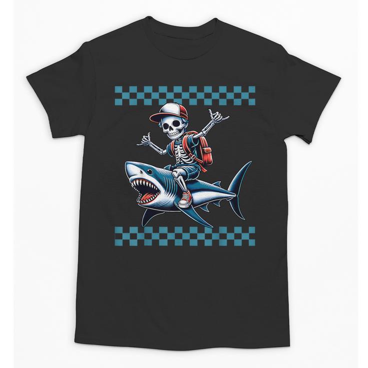 Boys Skeleton Riding a Shark Back To School Unisex T-Shirt