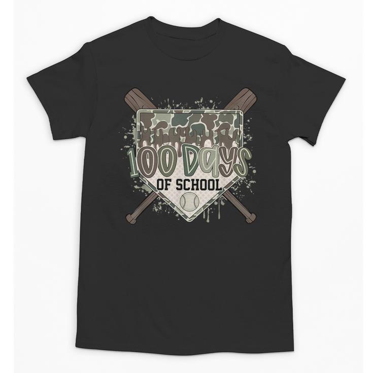 Camo 100 Days Of School Baseball Home Plate Drip Boy Kids Unisex T-Shirt