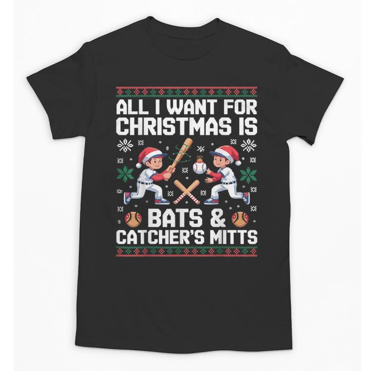 Christmas Baseball Bats Catcher Mitts Holiday Tee Unisex T-Shirt