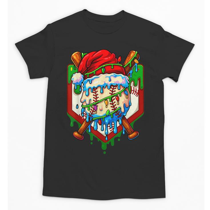 Christmas Baseball Ice Cream Drip Santa Baseball Player Kids Unisex T-Shirt