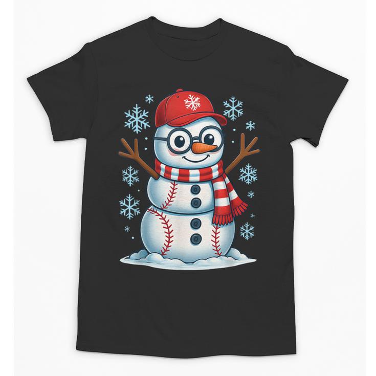 Christmas Baseball Snowman Xmas Pajamas Women Men Boys Unisex T-Shirt