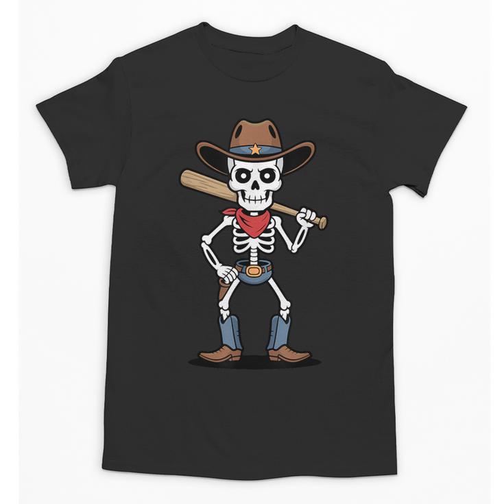 Cowboy Skeleton Baseball Halloween Graphic Unisex T-Shirt