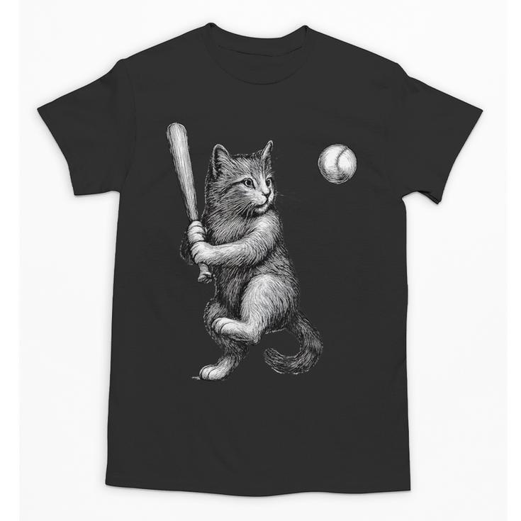 Cute Kitten Playing Baseball Hitter Bat Cool Baseball Cat Unisex T-Shirt