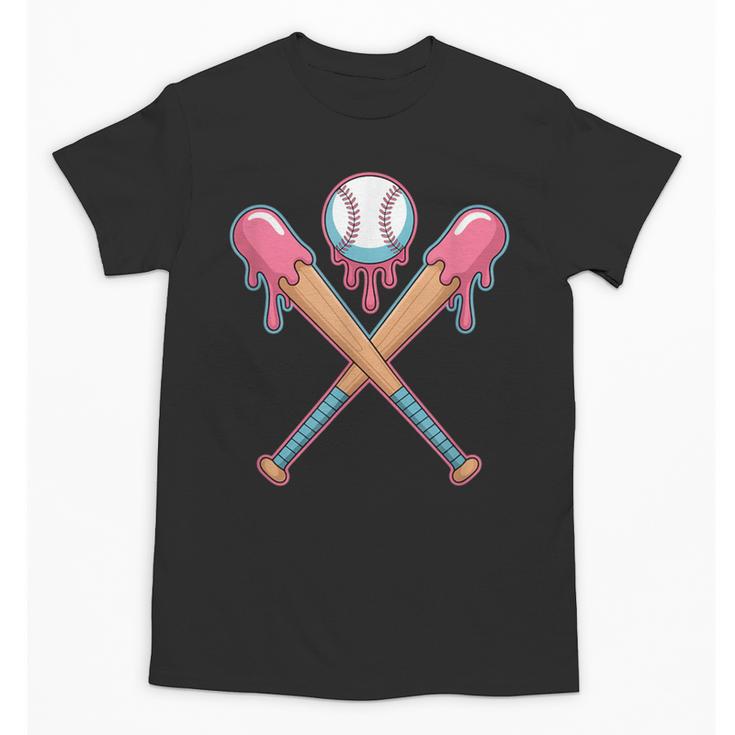 Dripping Pink Baseball Crossed Bats Summer Unisex T-Shirt