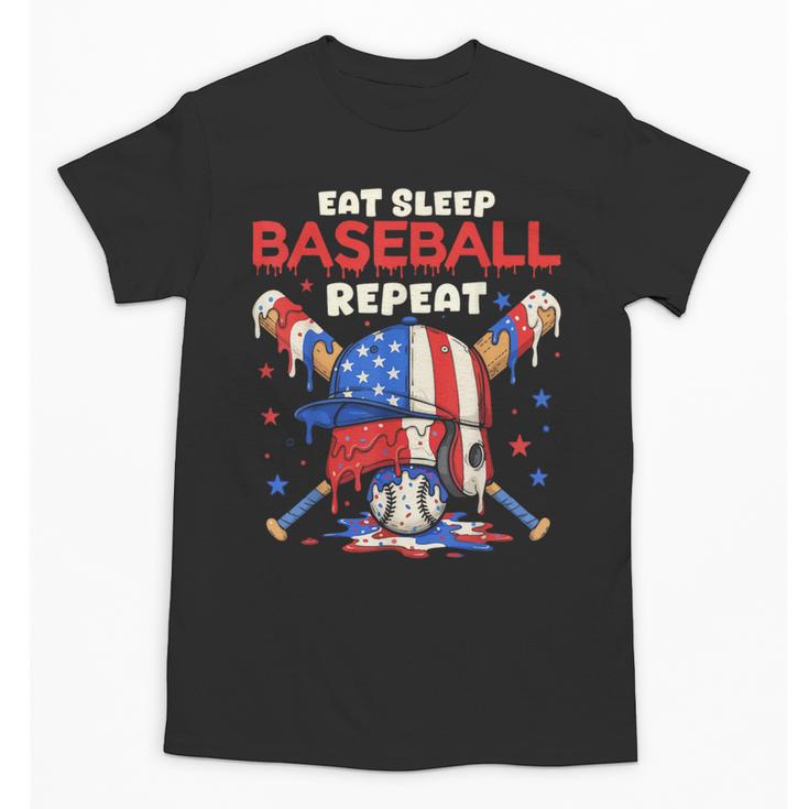 Eat Sleep Baseball Repeat Ice Cream Drip Crossed Bats Unisex T-Shirt