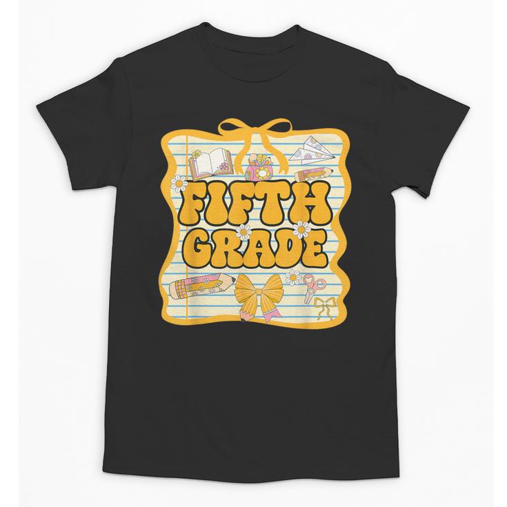 Fifth Grade Back To School Kids Girls Bow 5th Grade Groovy Unisex T-Shirt