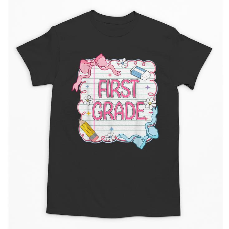 First Grade Back To School Girls Kids Coquette Bows Retro Unisex T-Shirt