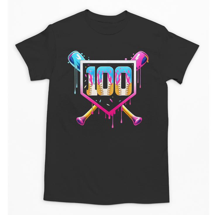Happy 100 Days Of School Baseball Drip 100th Day Of School Unisex T-Shirt
