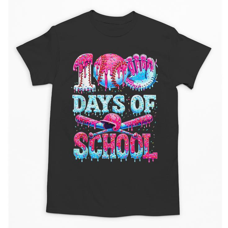Happy 100 Days Of School Game Day Baseball Ice Cream Drip Unisex T-Shirt