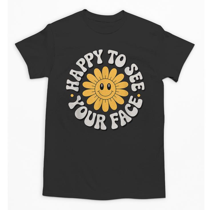 Happy Face Daisy Flower Retro Back To School Cute Graphic Unisex T-Shirt
