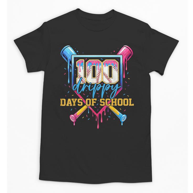 HUGvyn 100 Drippy Days Of School Baseball Ice Cream 100 Days Unisex T-Shirt