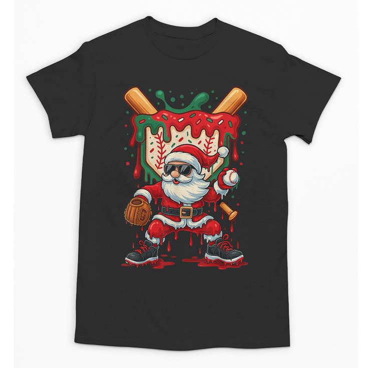 HUGvyn Santa Playing Baseball Ice Cream Drip Christmas Boys Unisex T-Shirt