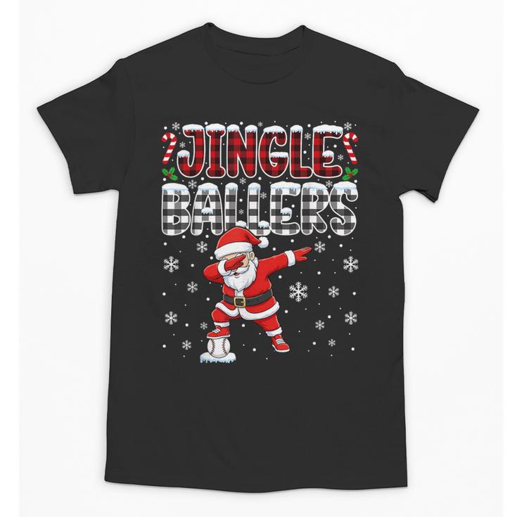 Jingle Ballers Plaid Santa Dabbing Baseball Christmas Unisex T-Shirt