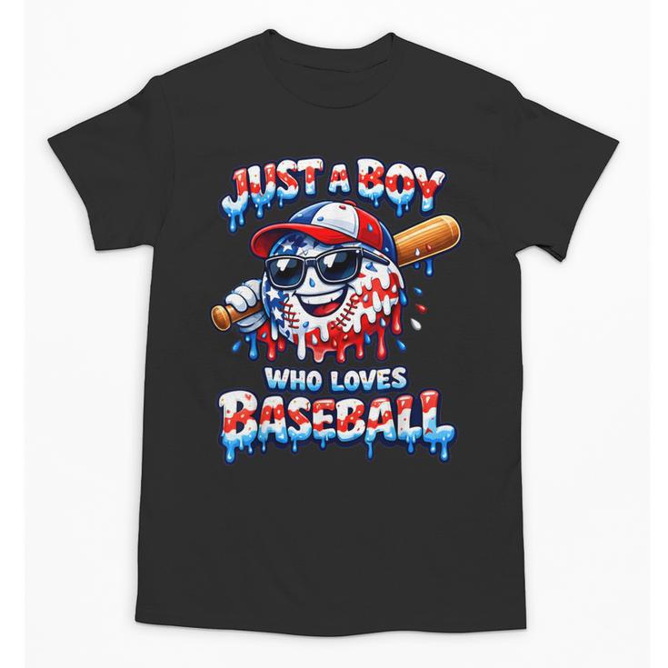 Just A Boy Who Loves Baseball Patriotic Drip For Youth Boys Unisex T-Shirt