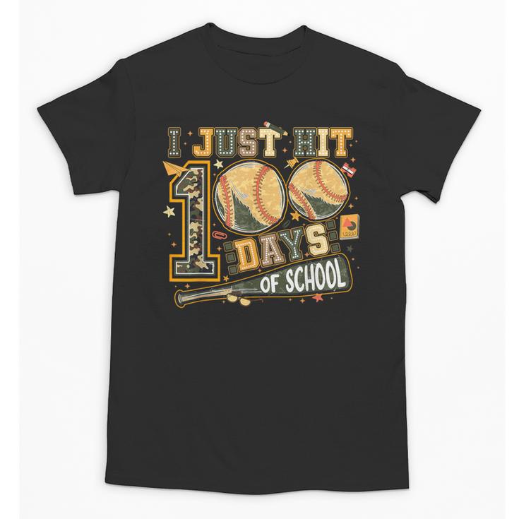 I Just Hit 100 Days Of School Camo Baseball Boy Kids Teacher Unisex T-Shirt