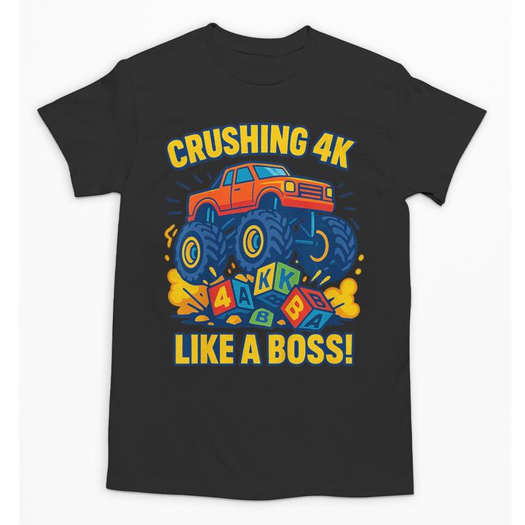 Kids 4k Boys Back To School Shirt Monster Truck Crushing 4k Unisex T-Shirt