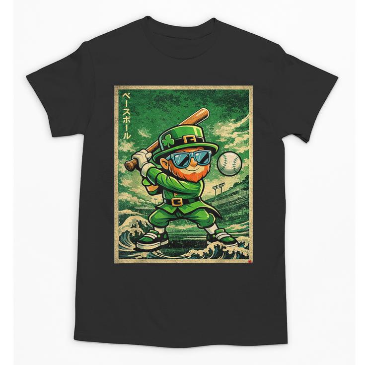 Leprechaun Playing Baseball Japanese Art St Patricks Day Unisex T-Shirt