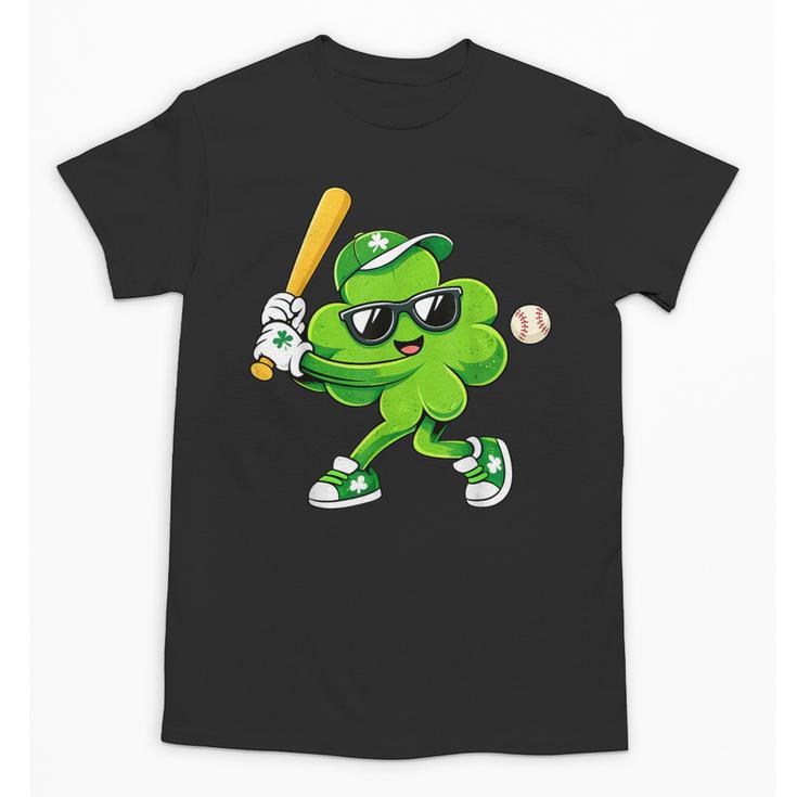 Lucky Shamrock Playing Baseball St Patrick's Kids Boys Unisex T-Shirt