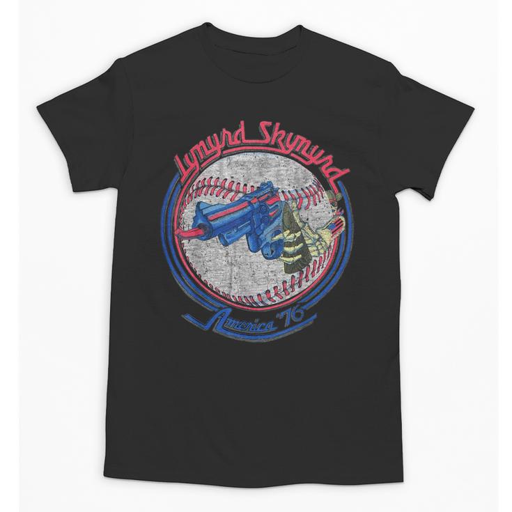 Lynyrd Skynyrd Skeleton Baseball Gun US Flag Cowboy Rock Fan Unisex T-Shirt