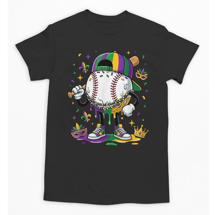 Mardi Gras Ice Cream Drip Baseball Carnival Party Mask Boys Unisex T-Shirt