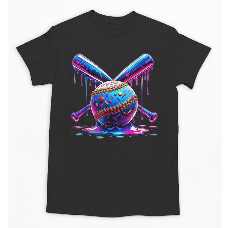Neon Dripping Baseball And Bats Colorful Sports Art Unisex T-Shirt
