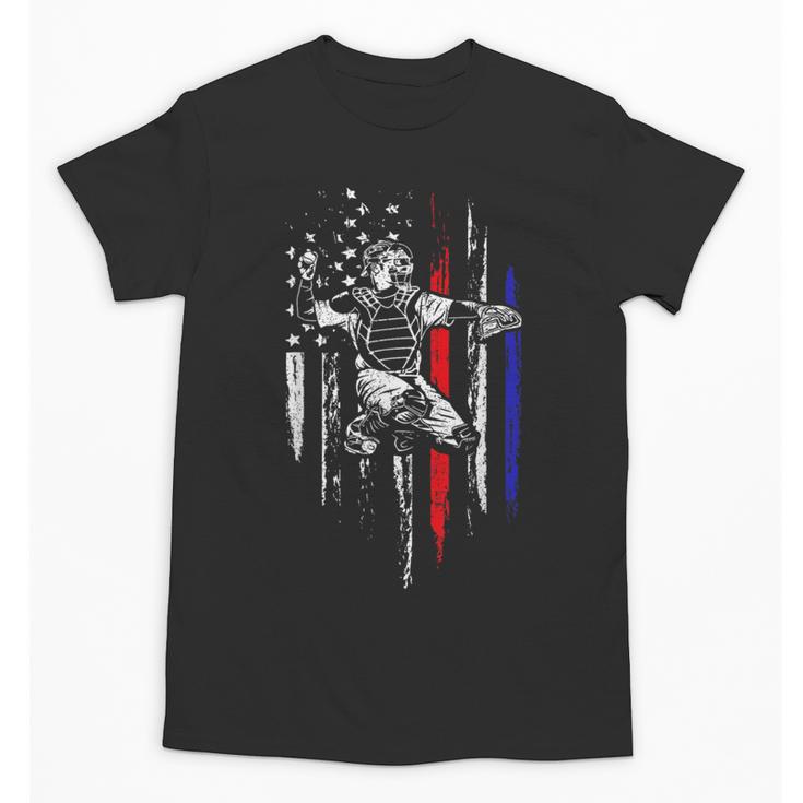 Patriotic Baseball Catcher American Flag Sports Tee Unisex T-Shirt