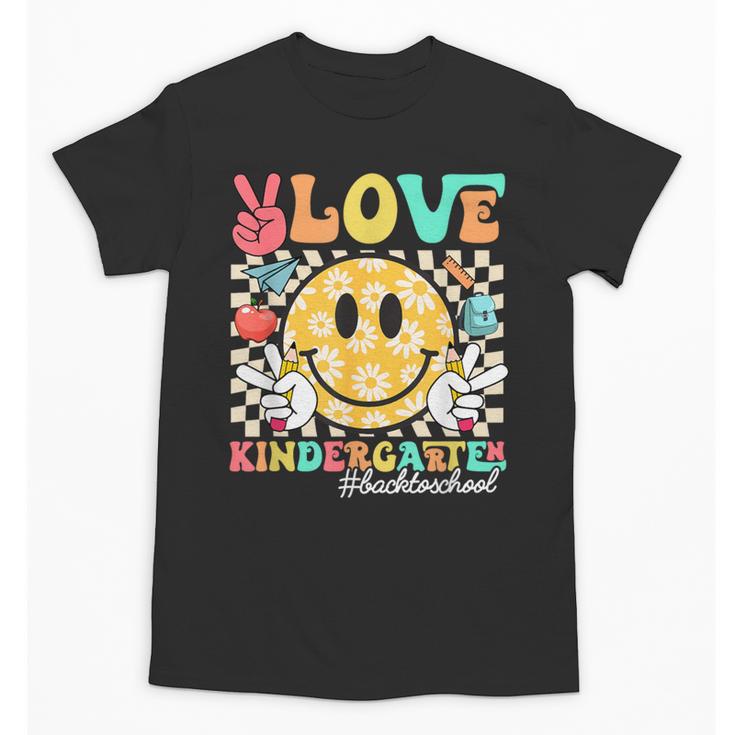 Peace Love Kindergarten Smile Face Back To School Girls Kids Unisex T-Shirt