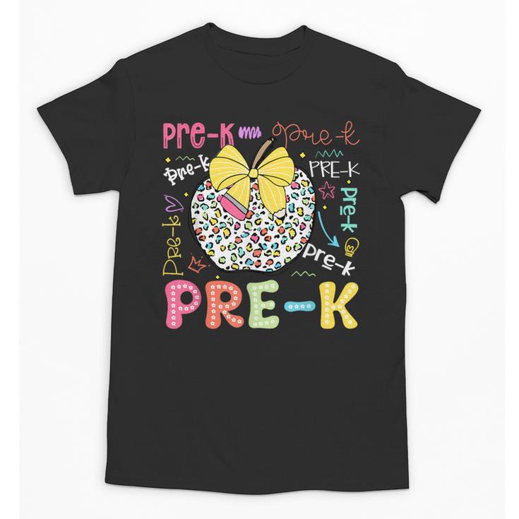 Pre-K Typography First Day Back To School Leopard Apple Unisex T-Shirt