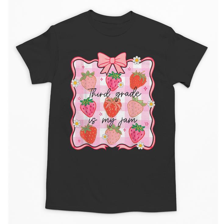 Preppy Back To School 3rd Grade Is My Jam Strawberry Bow Unisex T-Shirt