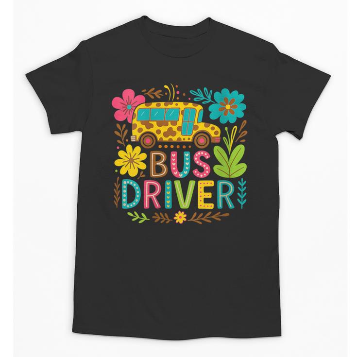 School Bus Driver Boho Floral Leopard Back To School Womens Unisex T-Shirt