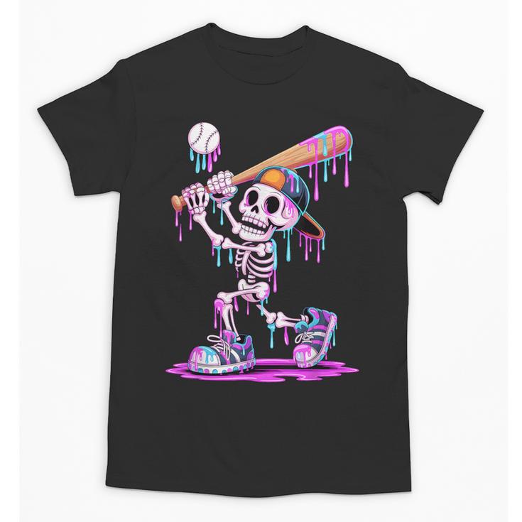 Skeleton Baseball Drip Boys Youth Kids Halloween Unisex T-Shirt