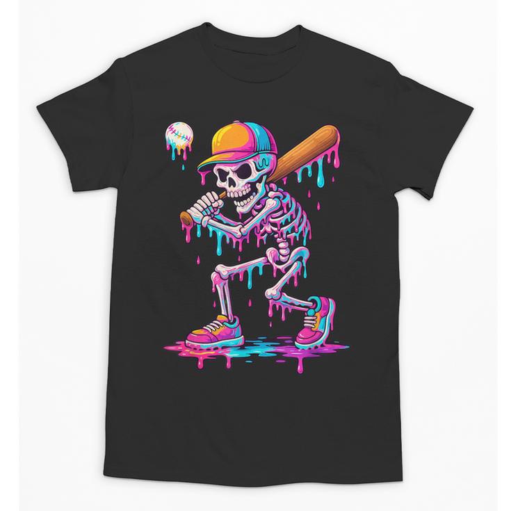 Skelton Playing Baseball Halloween Baseball Drip Boys Kids Unisex T-Shirt